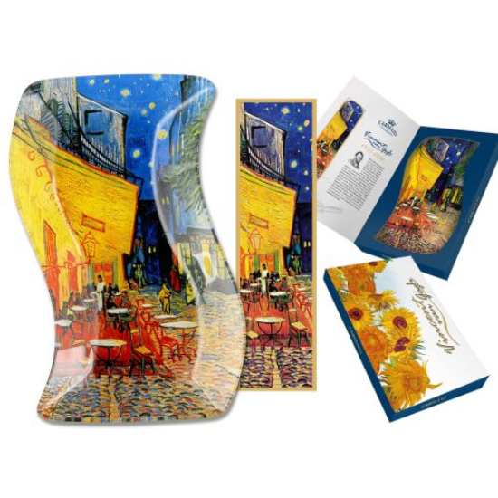 Tányér, étkészlet Üvegtányér hullámos papír könyvjelzővel,Van Gogh:Kávéházi Éjjel