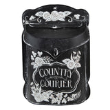 Postaláda Vintage fém fekete postaláda fehér virágokkal Country Courier