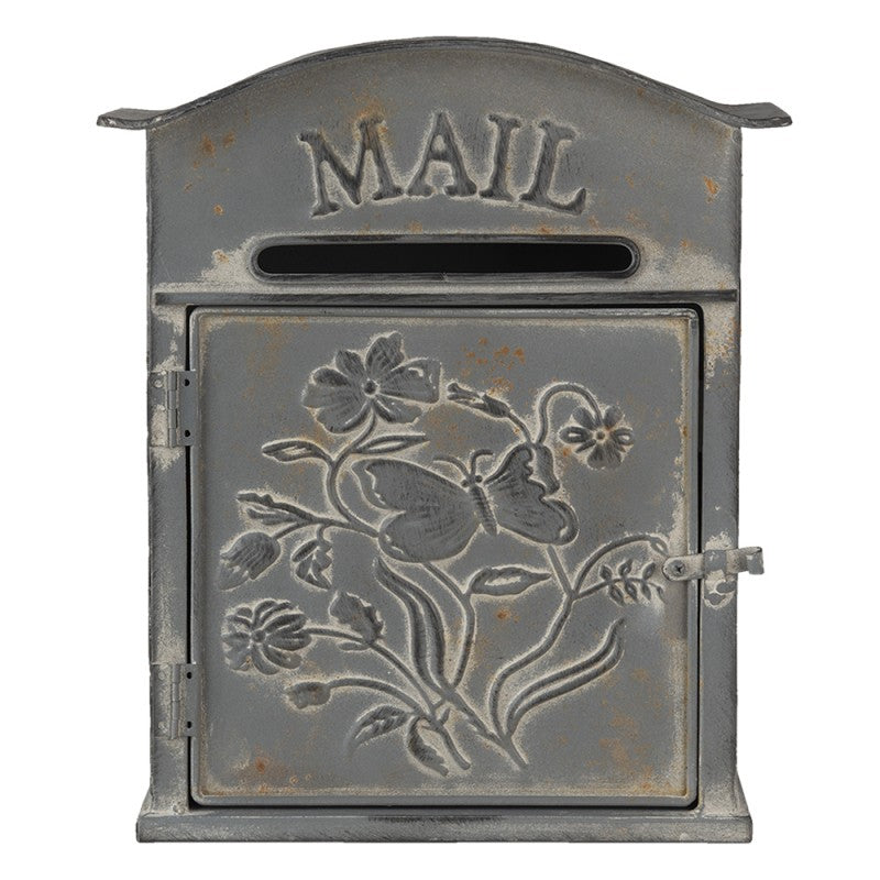 Postaláda Vintage fém postaláda szürke pillangós