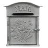 Postaláda Vintage fém szürkés fehér postaláda virágokkal, pillangóval MAIL