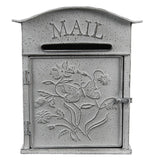 Postaláda Vintage fém szürkés fehér postaláda virágokkal, pillangóval MAIL