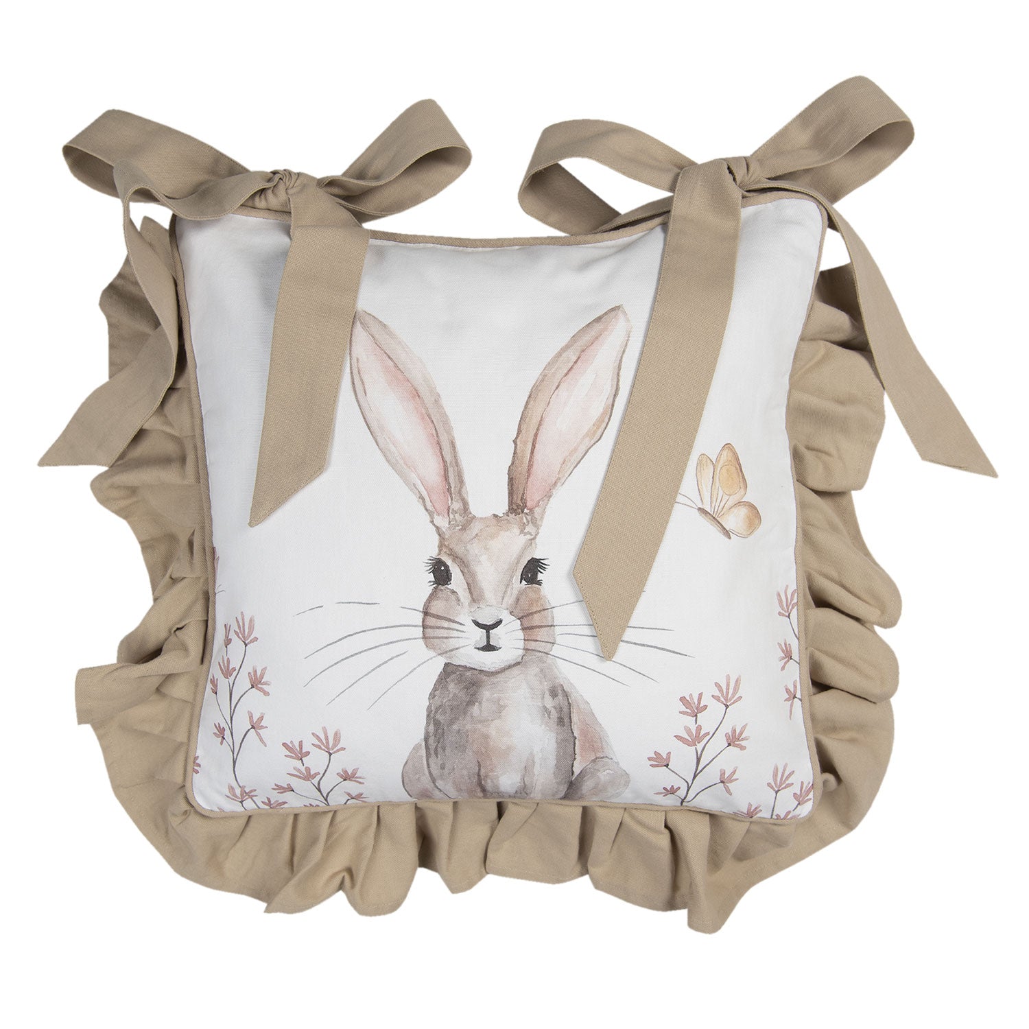 Díszpárna huzat Vintage húsvéti nyuszi mintás fodros szélű pamut székpárnahuzat 40x40cm Rustic Easter Bunny