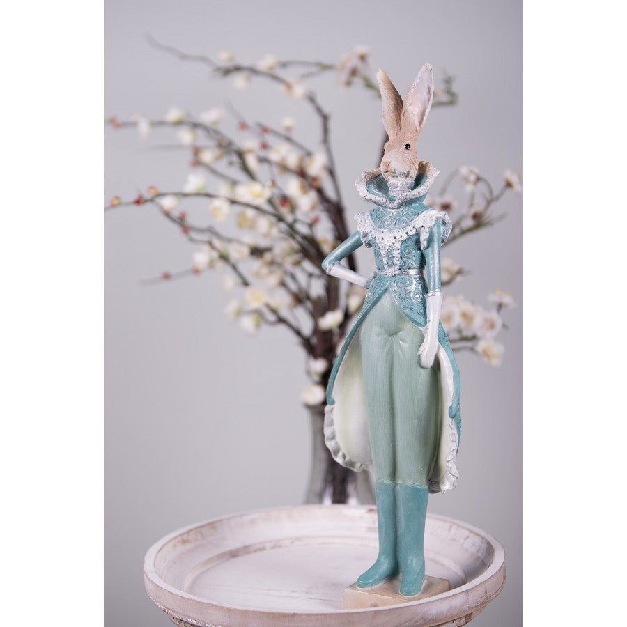 Húsvéti Dekoráció Vintage Nyuszi lány viktoriánus türkiz ruhában dekorációs figura 44 cm