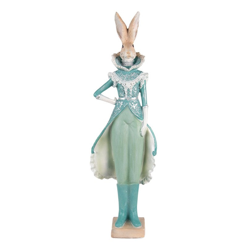 Húsvéti Dekoráció Vintage Nyuszi lány viktoriánus türkiz ruhában dekorációs figura 44 cm