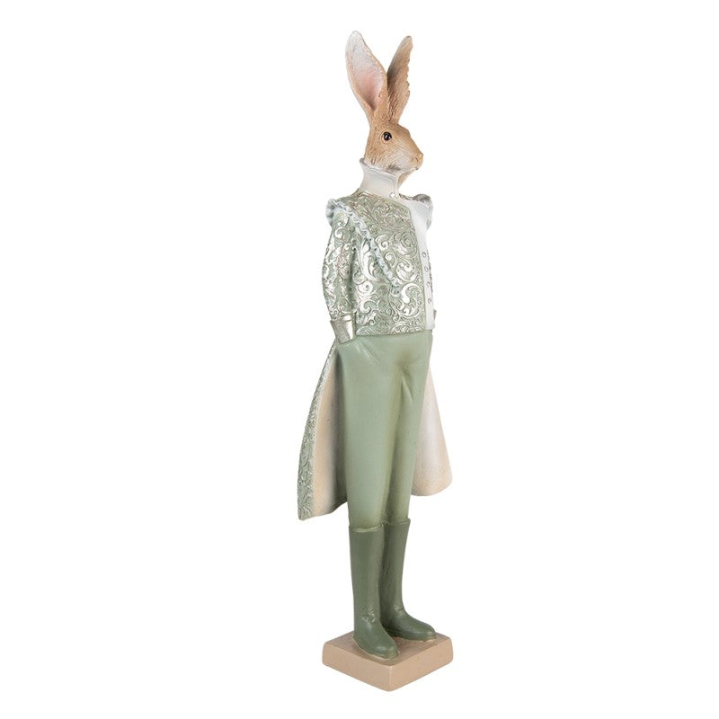 Húsvéti Dekoráció Vintage Nyuszi Úr viktoriánus zöld ruhában dekorációs figura 44 cm