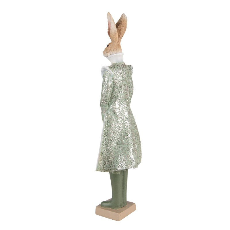 Húsvéti Dekoráció Vintage Nyuszi Úr viktoriánus zöld ruhában dekorációs figura 44 cm