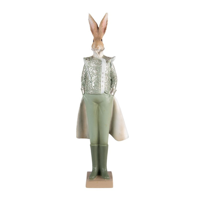 Húsvéti Dekoráció Vintage Nyuszi Úr viktoriánus zöld ruhában dekorációs figura 44 cm