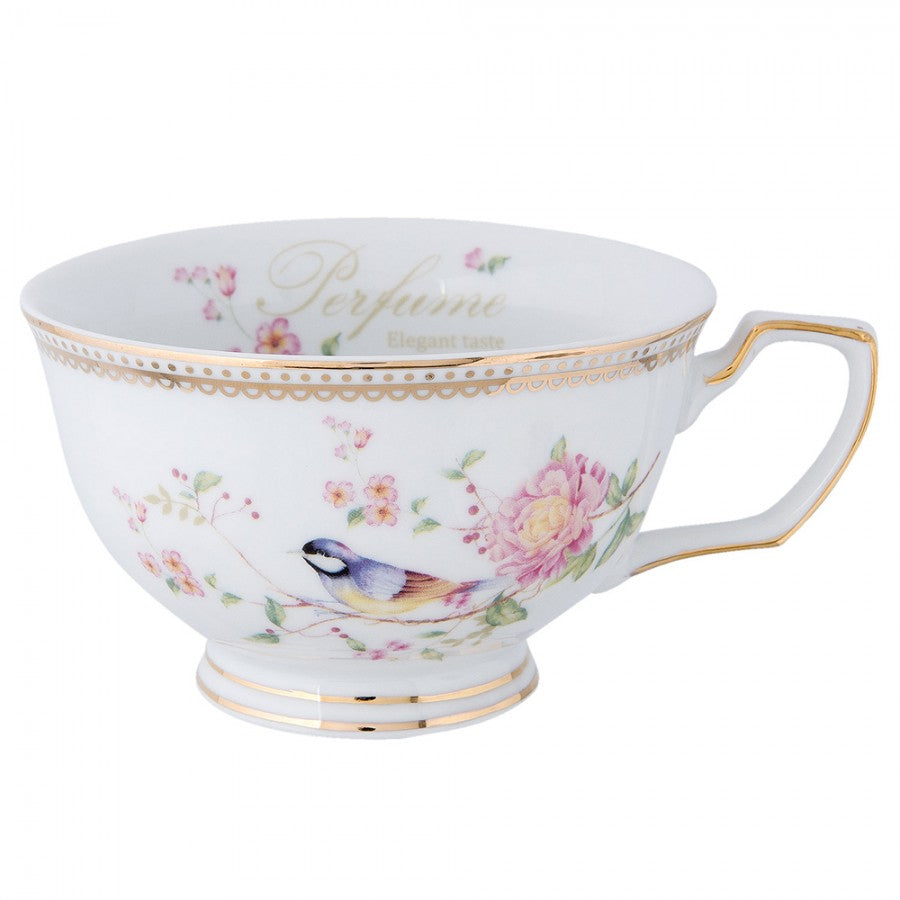 Bögre, csésze Vintage porcelán csésze aljjal madaras arany szegéllyel