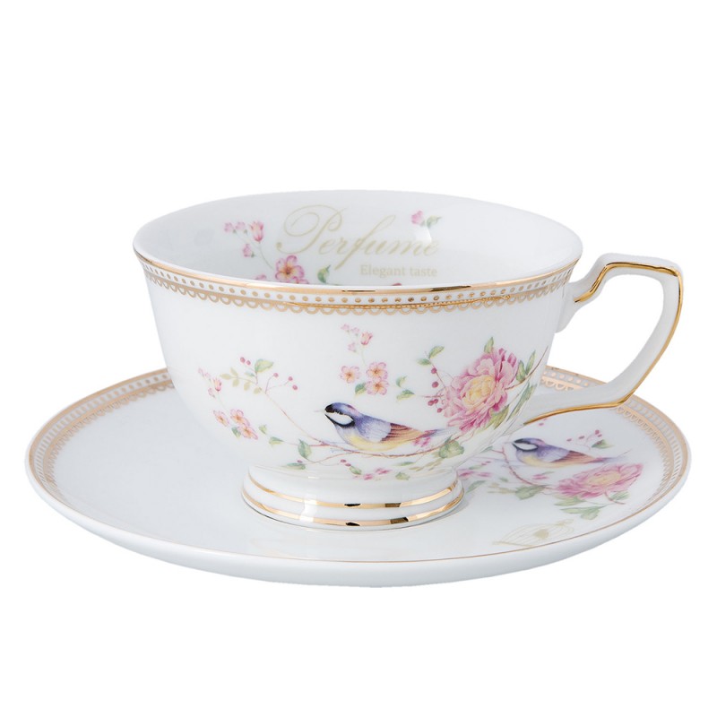 Bögre, csésze Vintage porcelán csésze aljjal madaras arany szegéllyel