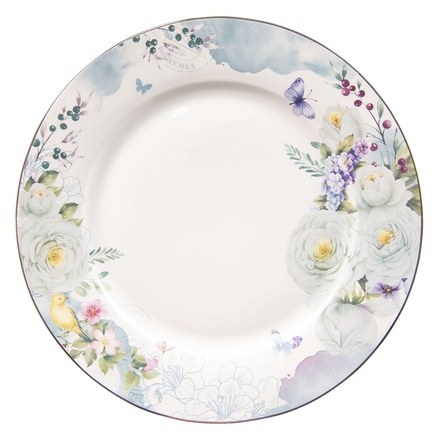 Tányér, étkészlet Vintage porcelán lapostányér virágos pillangós