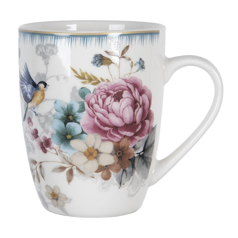 Bögre, csésze Vintage rózsa virágos madaras porcelán bögre PIRMU