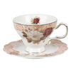 Bögre, csésze Vintage viktoriánus rózsa mintás porcelán teáscsésze aljjal arany peremmel 200 ml