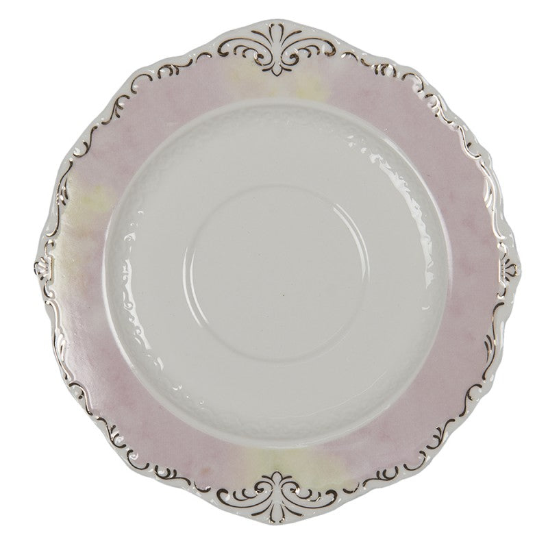 Bögre, csésze Vintage viktoriánus rózsa mintás porcelán teáscsésze aljjal arany peremmel fehér