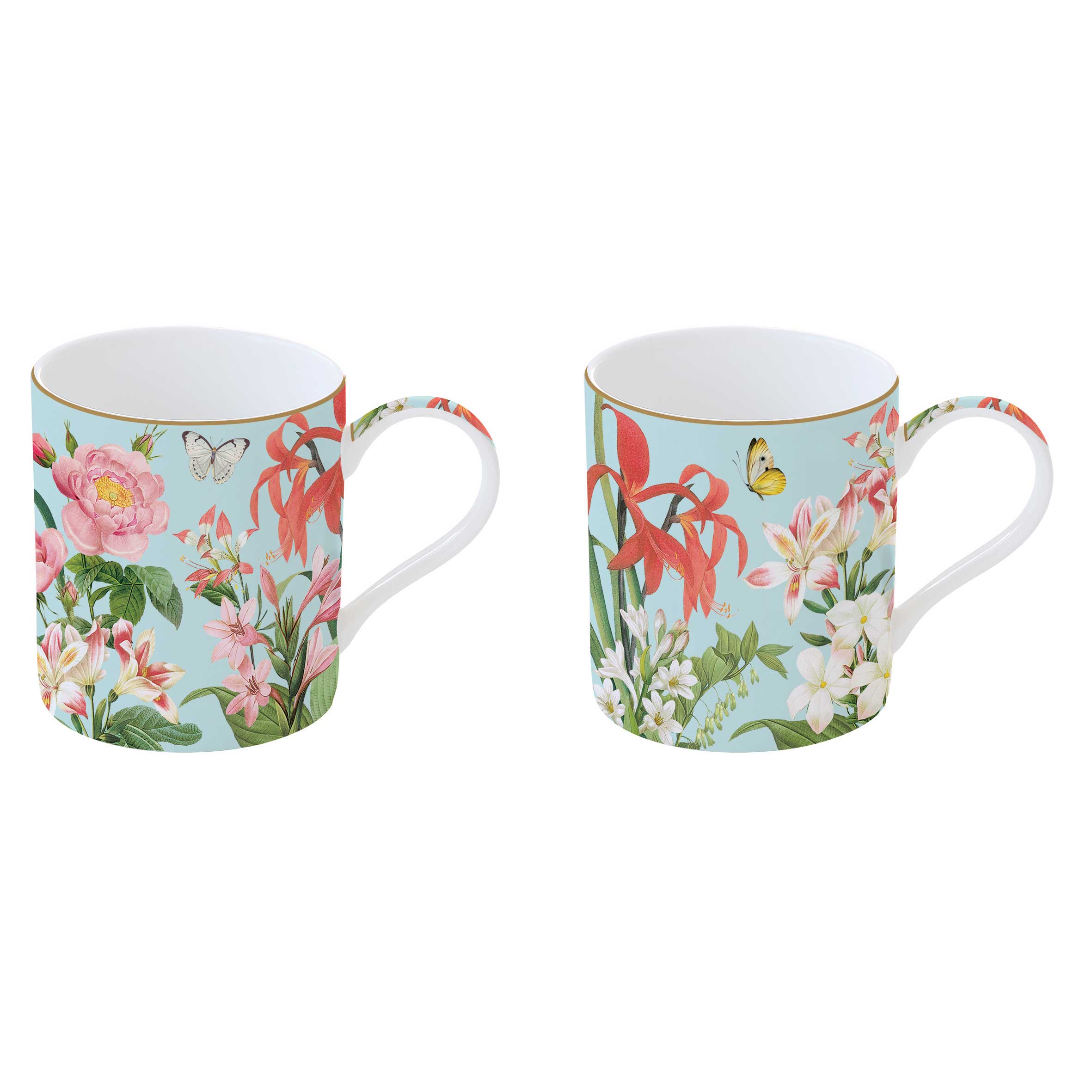 Tányér, étkészlet Virág mintás porcelán 2 db bögre szett Botanic Garden
