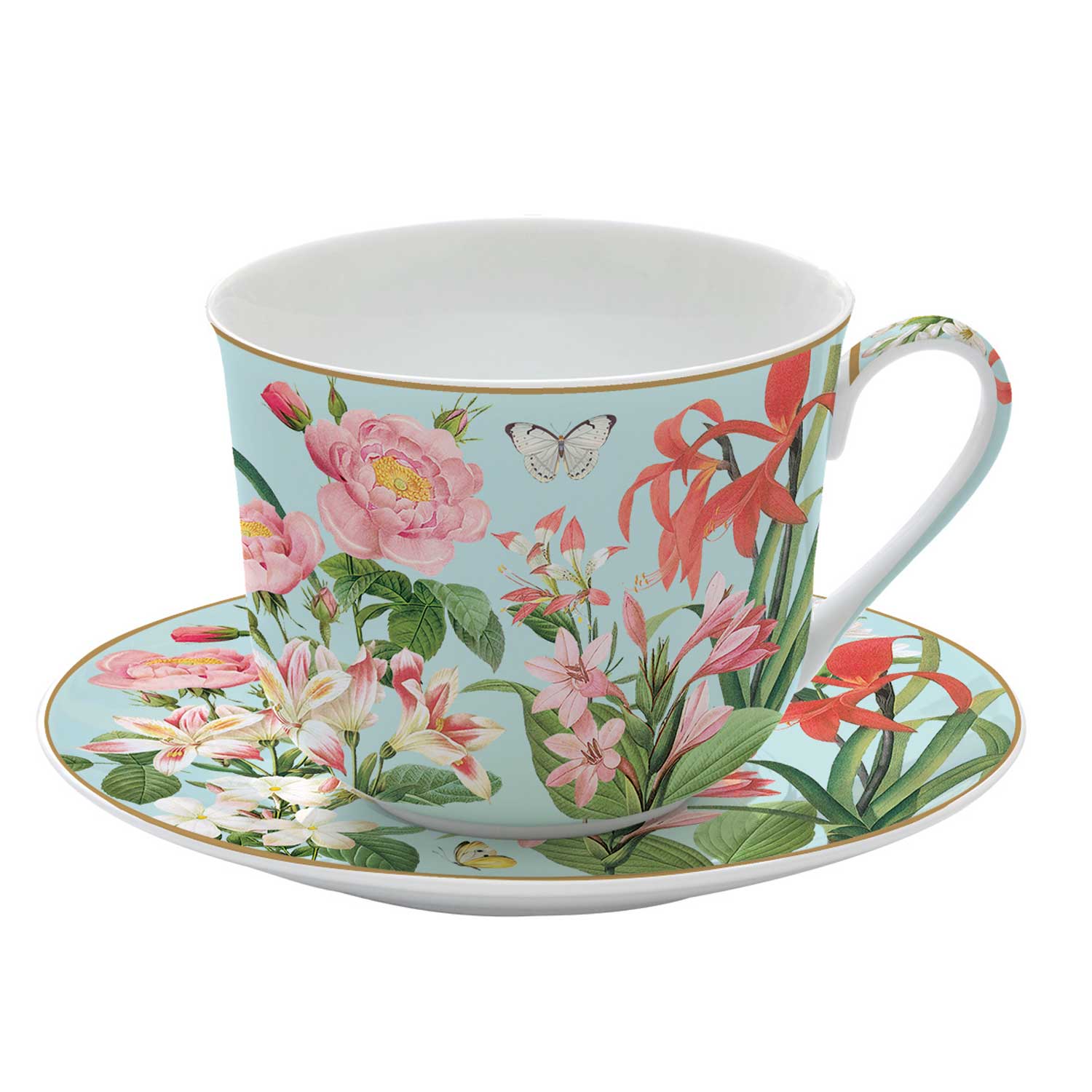 Tányér, étkészlet Virág mintás porcelán nagy teás csésze aljjal Botanic Garden