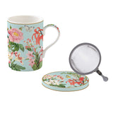 Tányér, étkészlet Virág mintás porcelán teás bögre fém szűrővel Botanic Garden